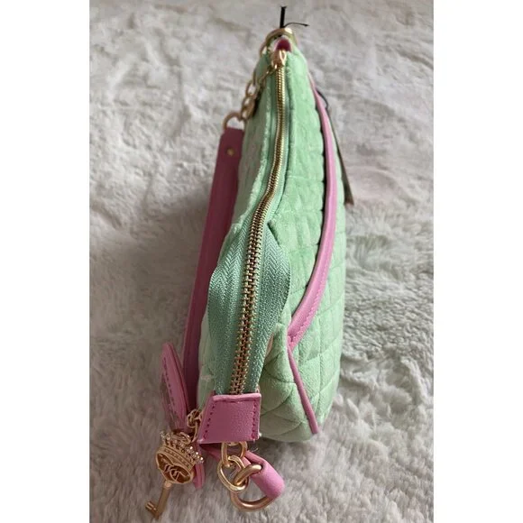 Juicy Couture Juicy Tale Shoulder Bag Retro Green Pink Quilted Bag Purse NEW - Picture 7 of 16